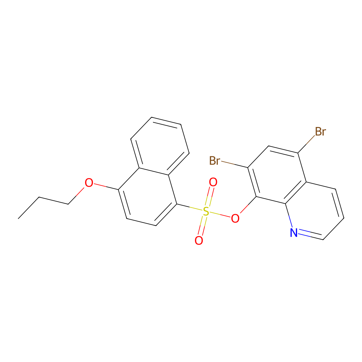 5,7-Dibromoquinolin-8-yl 4-propoxynaphthalene-1-sulfonate molecular structure, CAS 2415555-72-3