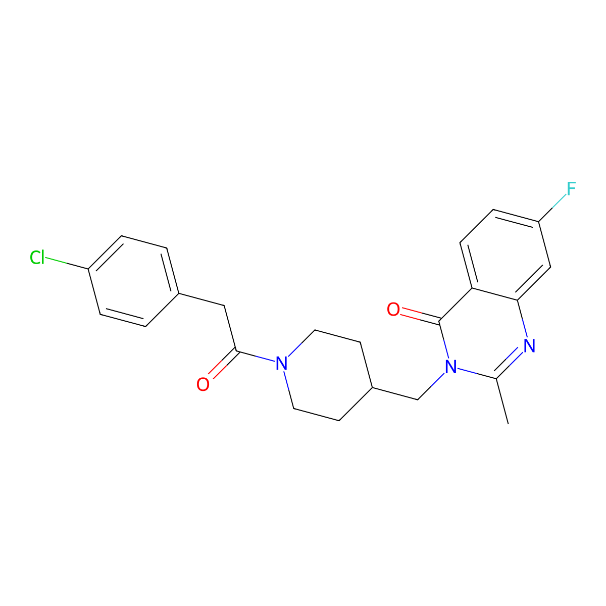 3-({1-[2-(4-Chlorophenyl)acetyl]piperidin-4-yl}methyl)-7-fluoro-2-methyl-3,4-dihydroquinazolin-4-one molecular structure, CAS 2415555-82-5