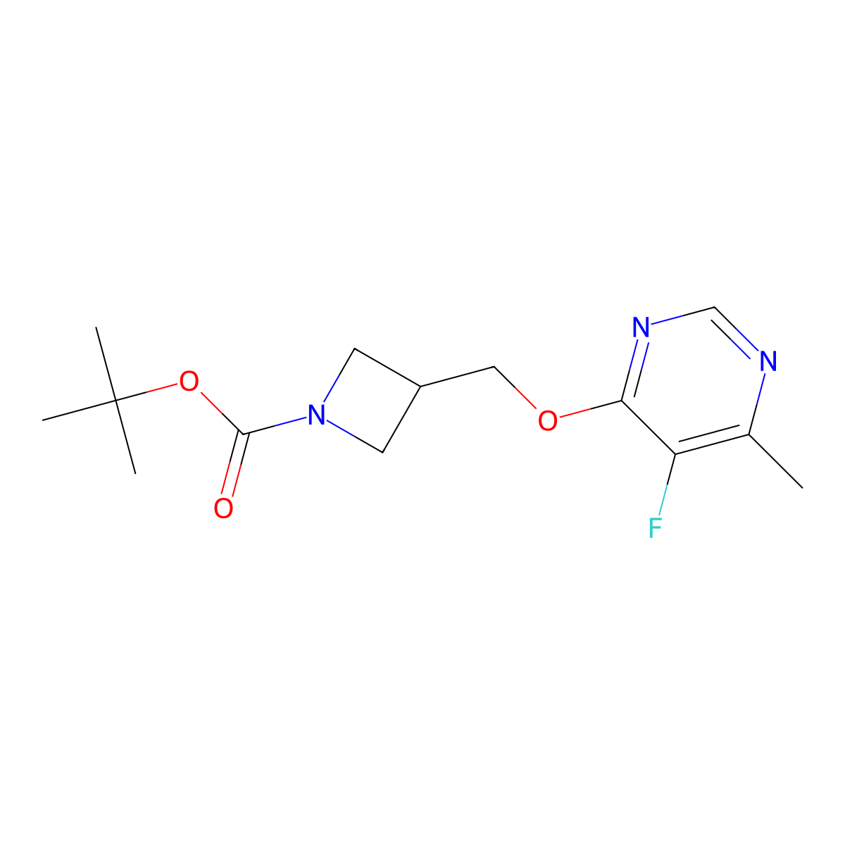 Tert-butyl 3-{[(5-fluoro-6-methylpyrimidin-4-yl)oxy]methyl}azetidine-1-carboxylate molecular structure, CAS 2415555-86-9