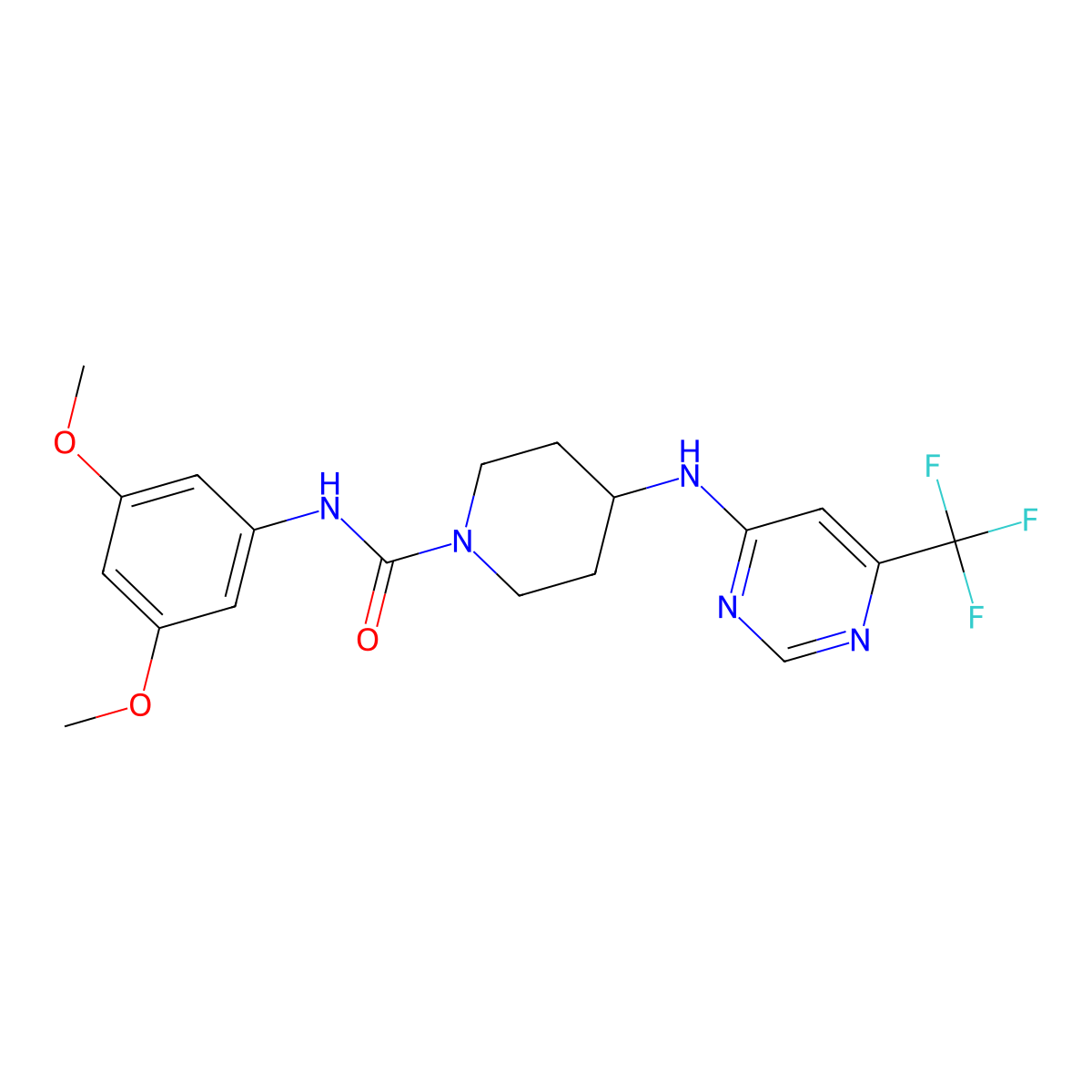 N-(3,5-dimethoxyphenyl)-4-{[6-(trifluoromethyl)pyrimidin-4-yl]amino}piperidine-1-carboxamide molecular structure, CAS 2415555-88-1