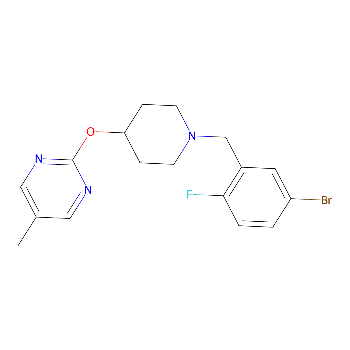 2-({1-[(5-Bromo-2-fluorophenyl)methyl]piperidin-4-yl}oxy)-5-methylpyrimidine molecular structure, CAS 2415555-89-2