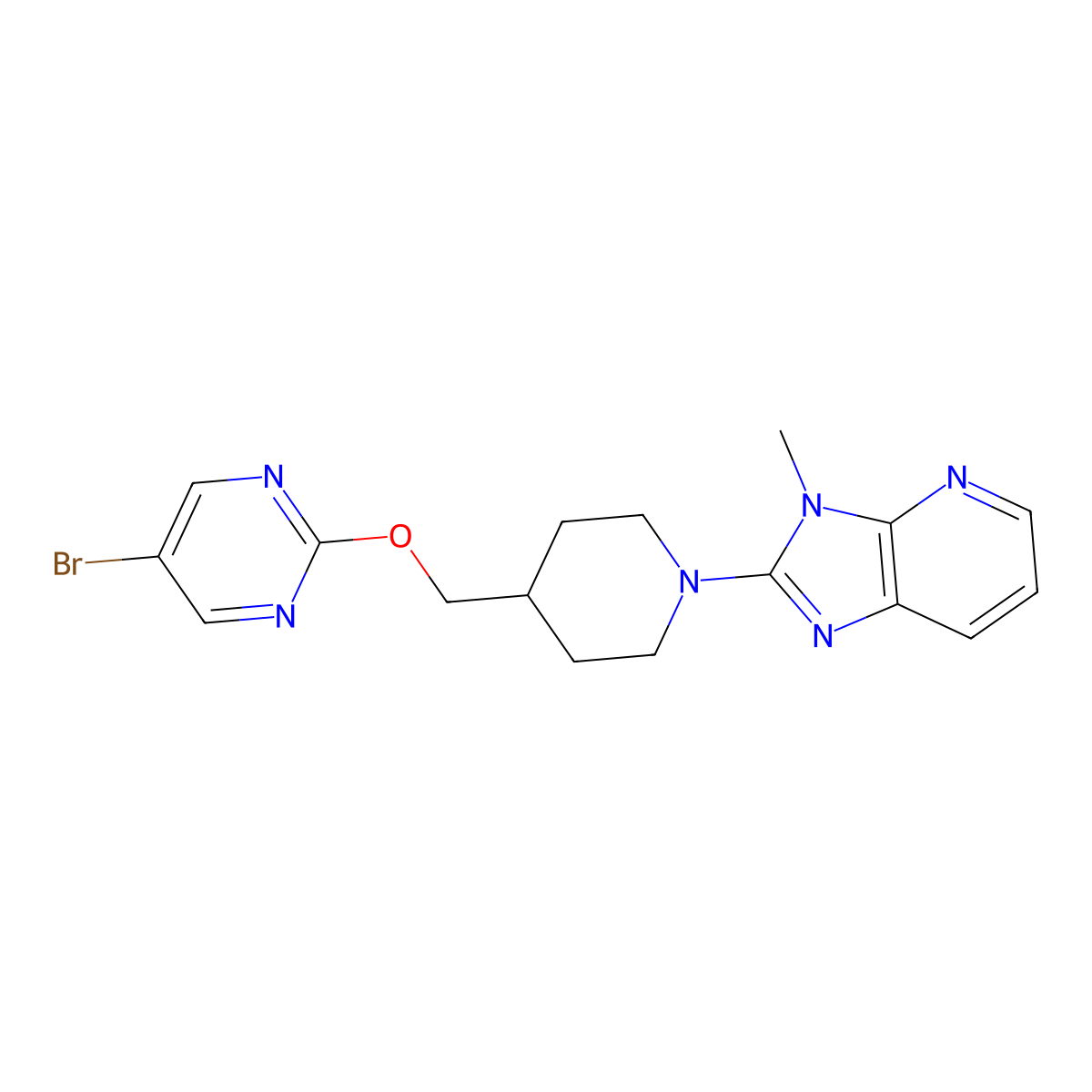 5-bromo-2-[(1-{3-methyl-3H-imidazo[4,5-b]pyridin-2-yl}piperidin-4-yl)methoxy]pyrimidine molecular structure, CAS 2415555-90-5