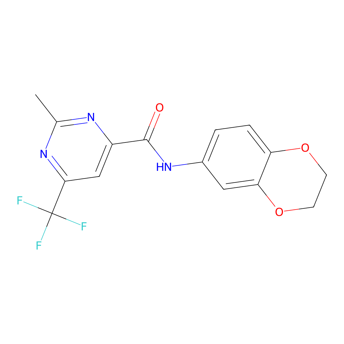 N-(2,3-Dihydro-1,4-benzodioxin-6-yl)-2-methyl-6-(trifluoromethyl)pyrimidine-4-carboxamide molecular structure, CAS 2415555-97-2