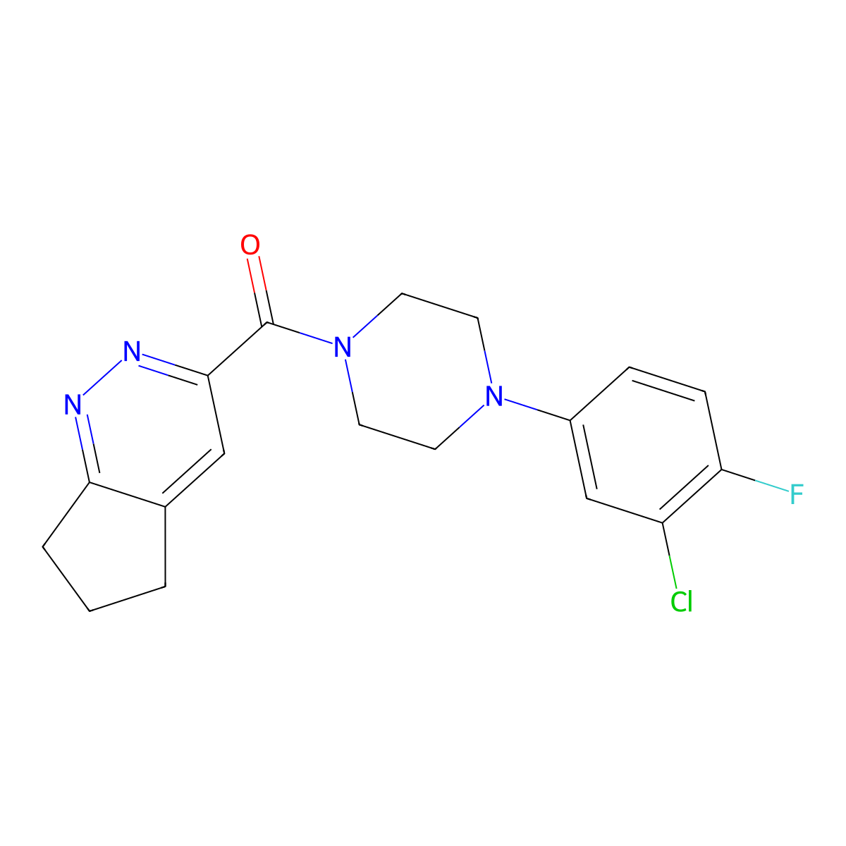 1-(3-chloro-4-fluorophenyl)-4-{5H,6H,7H-cyclopenta[c]pyridazine-3-carbonyl}piperazine molecular structure, CAS 2415555-98-3