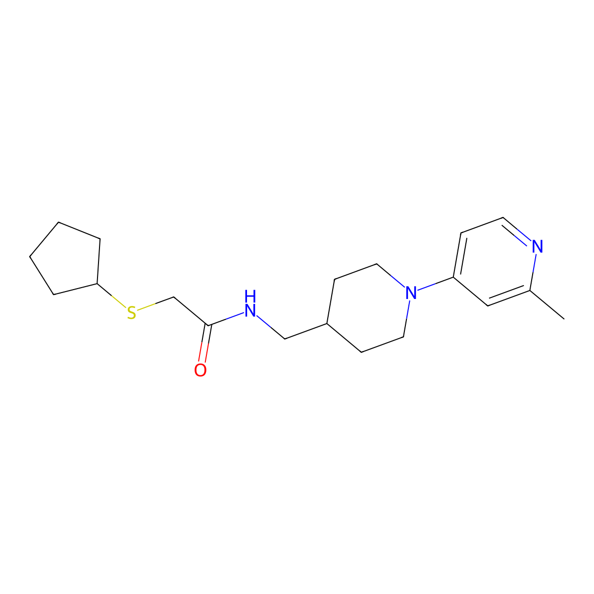 2-(cyclopentylsulfanyl)-N-{[1-(2-methylpyridin-4-yl)piperidin-4-yl]methyl}acetamide molecular structure, CAS 2415556-00-0