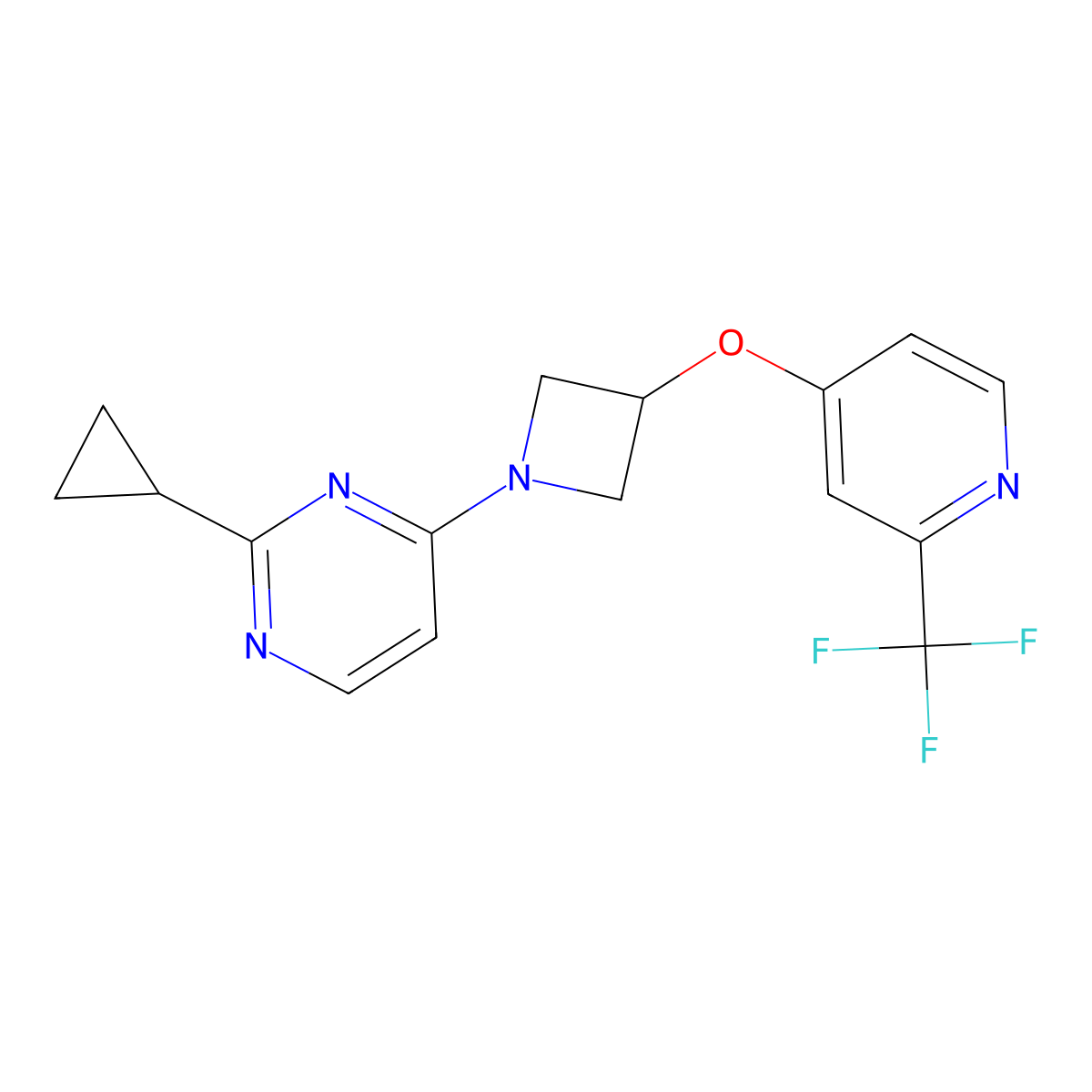 2-Cyclopropyl-4-(3-{[2-(trifluoromethyl)pyridin-4-yl]oxy}azetidin-1-yl)pyrimidine molecular structure, CAS 2415556-02-2