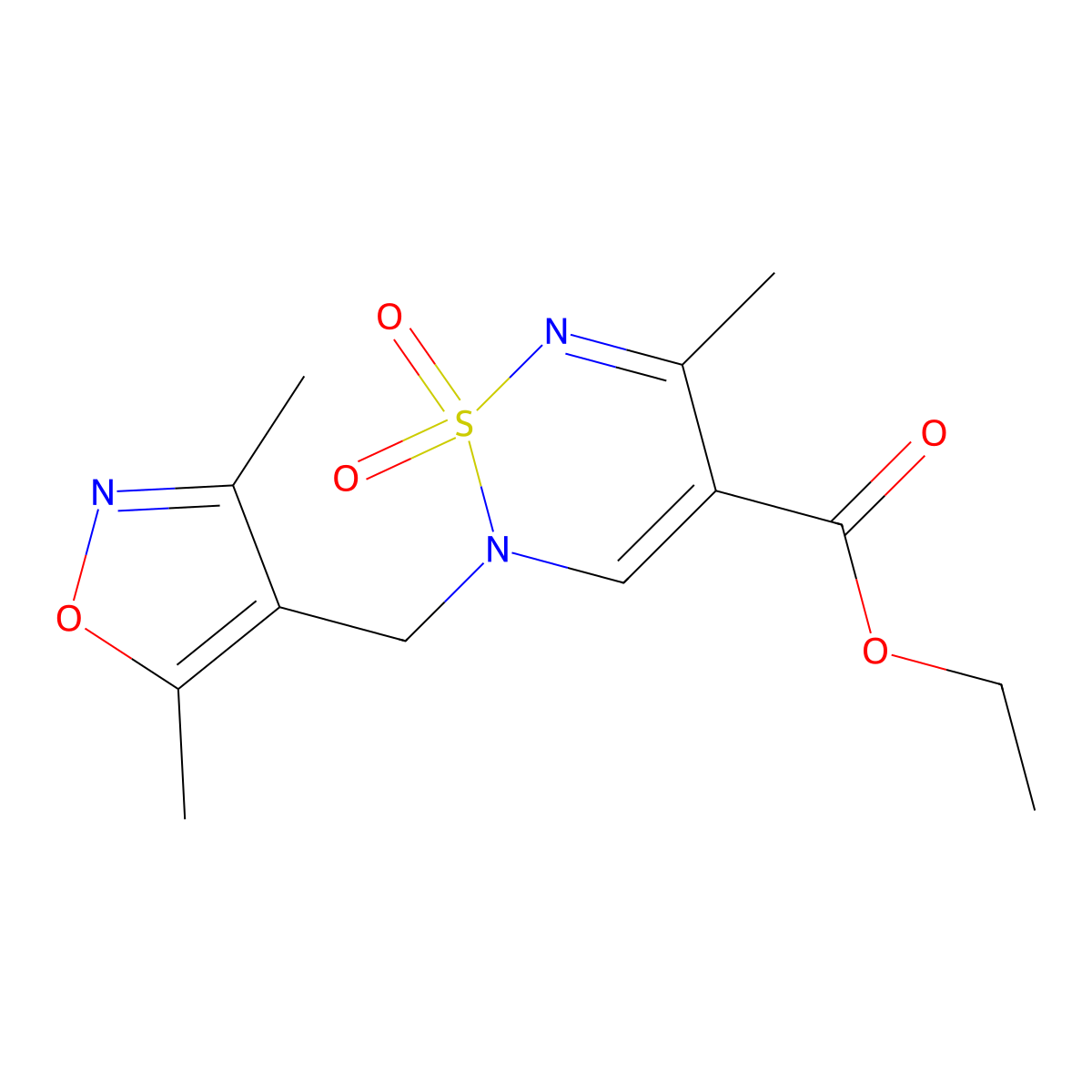 ethyl 2-[(3,5-dimethyl-1,2-oxazol-4-yl)methyl]-5-methyl-1,1-dioxo-2H-1lambda6,2,6-thiadiazine-4-carboxylate molecular structure, CAS 2415556-04-4