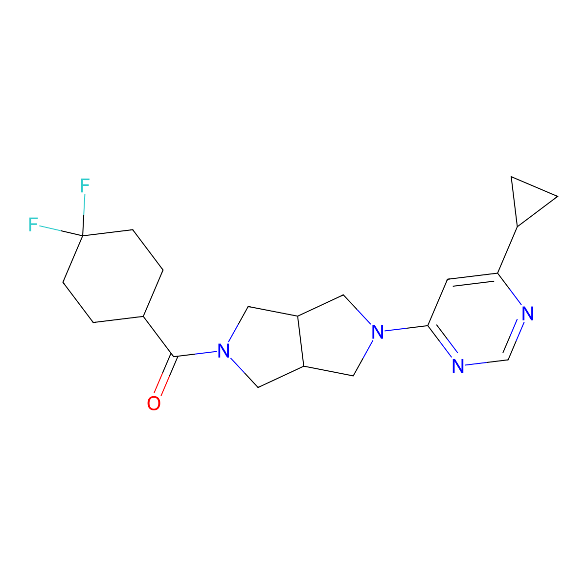 4-Cyclopropyl-6-[5-(4,4-difluorocyclohexanecarbonyl)-octahydropyrrolo[3,4-c]pyrrol-2-yl]pyrimidine molecular structure, CAS 2415556-08-8
