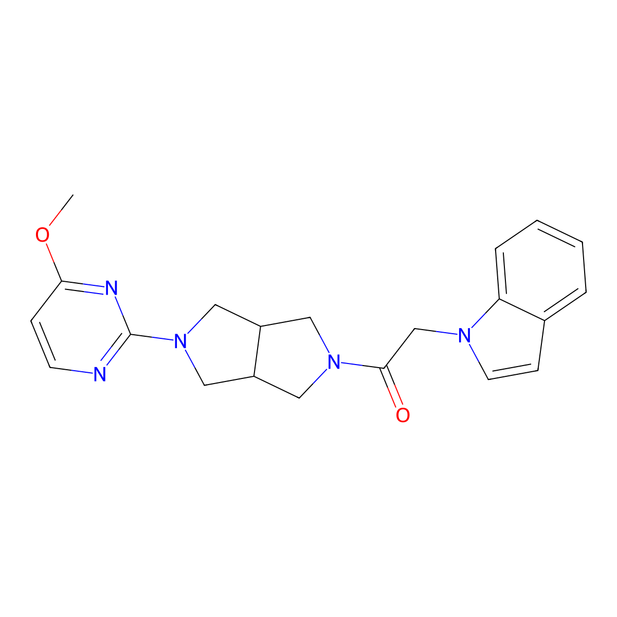 2-(1H-indol-1-yl)-1-[5-(4-methoxypyrimidin-2-yl)-octahydropyrrolo[3,4-c]pyrrol-2-yl]ethan-1-one molecular structure, CAS 2415556-12-4