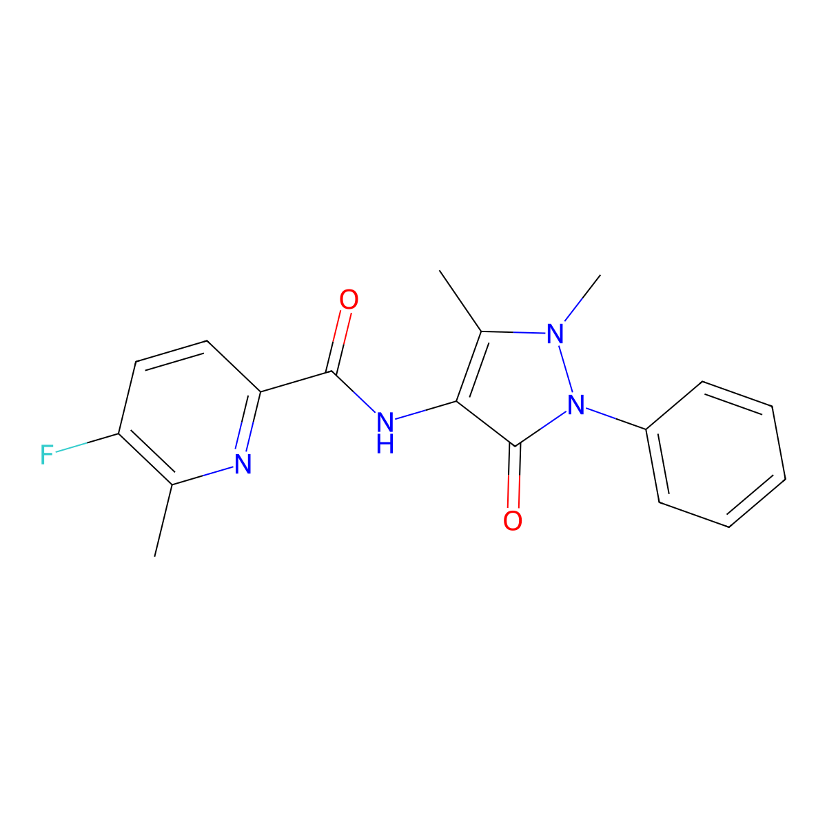 N-(1,5-dimethyl-3-oxo-2-phenyl-2,3-dihydro-1H-pyrazol-4-yl)-5-fluoro-6-methylpyridine-2-carboxamide molecular structure, CAS 2415556-14-6