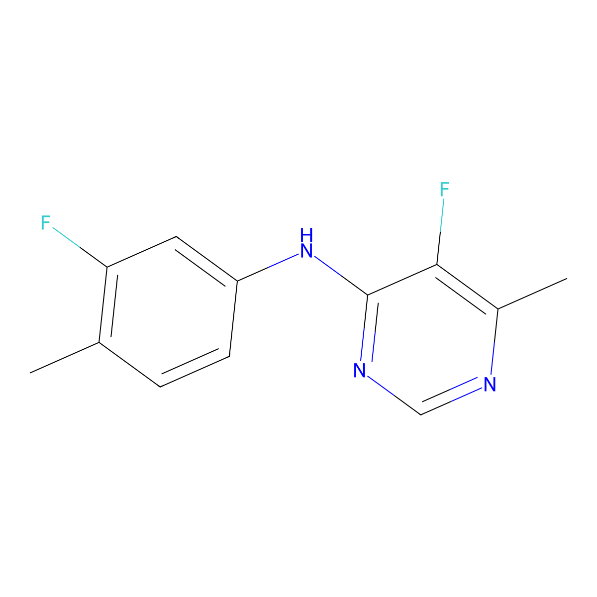 5-Fluoro-N-(3-fluoro-4-methylphenyl)-6-methylpyrimidin-4-amine molecular structure, CAS 2415556-15-7