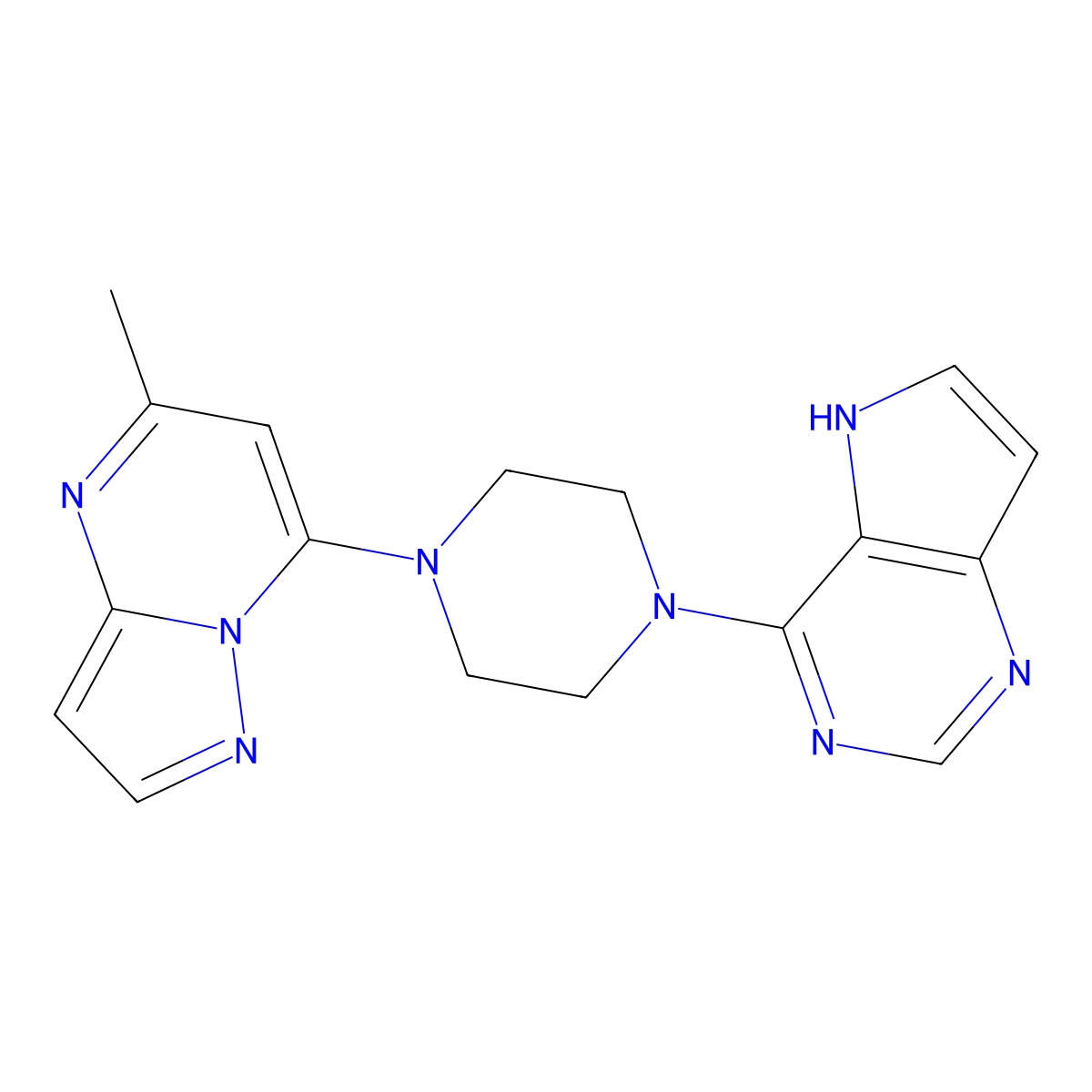 1-{5-methylpyrazolo[1,5-a]pyrimidin-7-yl}-4-{5H-pyrrolo[3,2-d]pyrimidin-4-yl}piperazine molecular structure, CAS 2415556-22-6