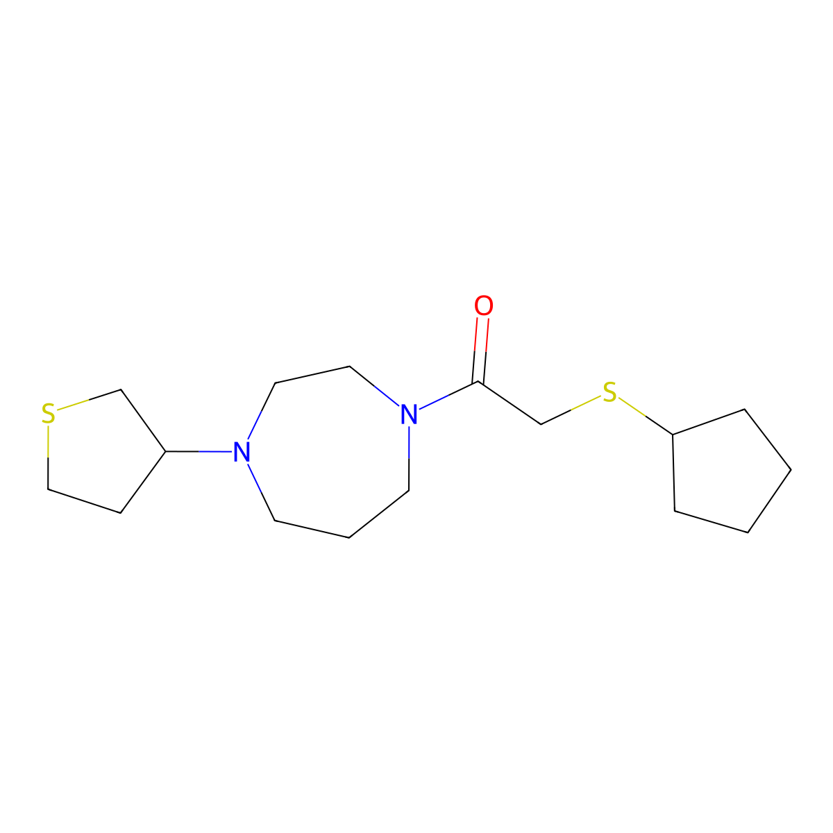2-(Cyclopentylsulfanyl)-1-[4-(thiolan-3-yl)-1,4-diazepan-1-yl]ethan-1-one molecular structure, CAS 2415556-24-8