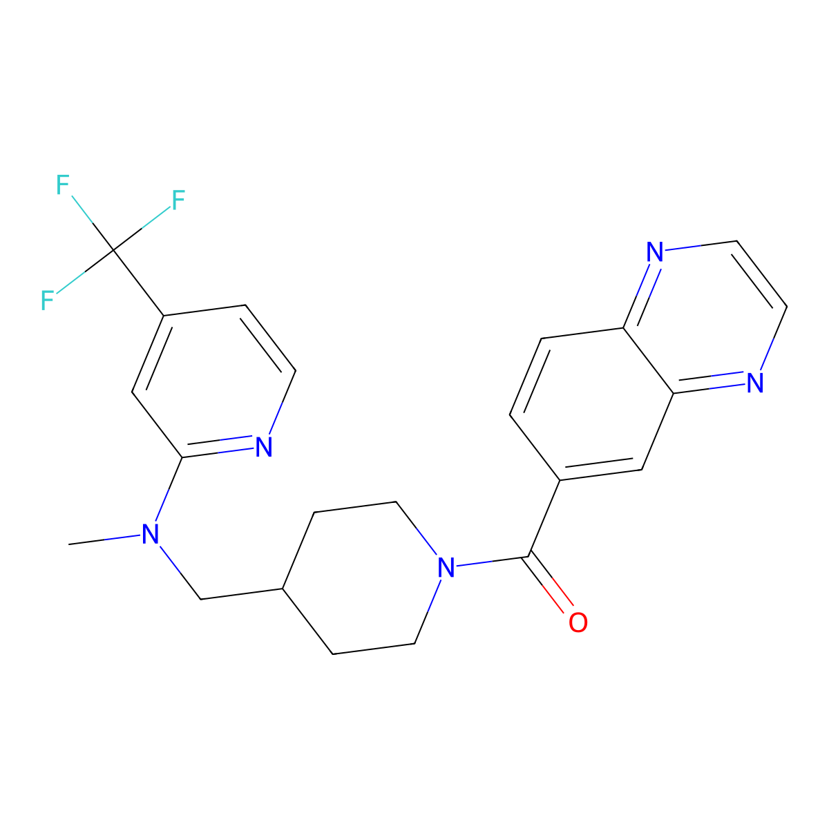 N-methyl-N-{[1-(quinoxaline-6-carbonyl)piperidin-4-yl]methyl}-4-(trifluoromethyl)pyridin-2-amine molecular structure, CAS 2415556-25-9