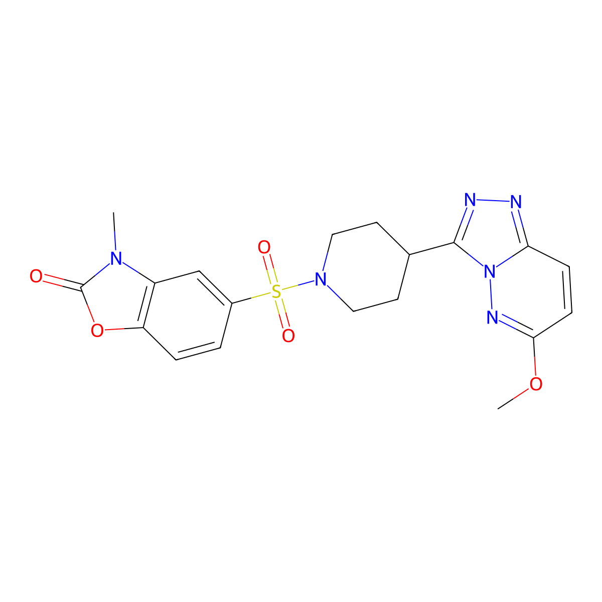 5-[(4-{6-Methoxy-[1,2,4]triazolo[4,3-b]pyridazin-3-yl}piperidin-1-yl)sulfonyl]-3-methyl-2,3-dihydro-1,3-benzoxazol-2-one molecular structure, CAS 2415556-29-3