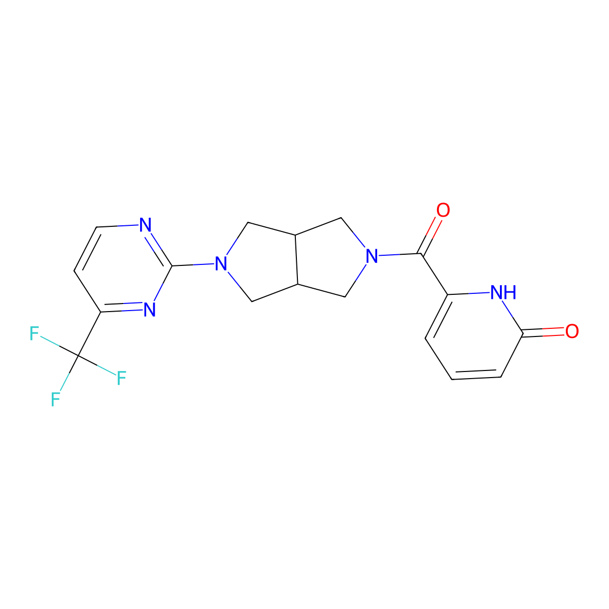 6-{5-[4-(Trifluoromethyl)pyrimidin-2-yl]-octahydropyrrolo[3,4-c]pyrrole-2-carbonyl}-1,2-dihydropyridin-2-one molecular structure, CAS 2415556-30-6