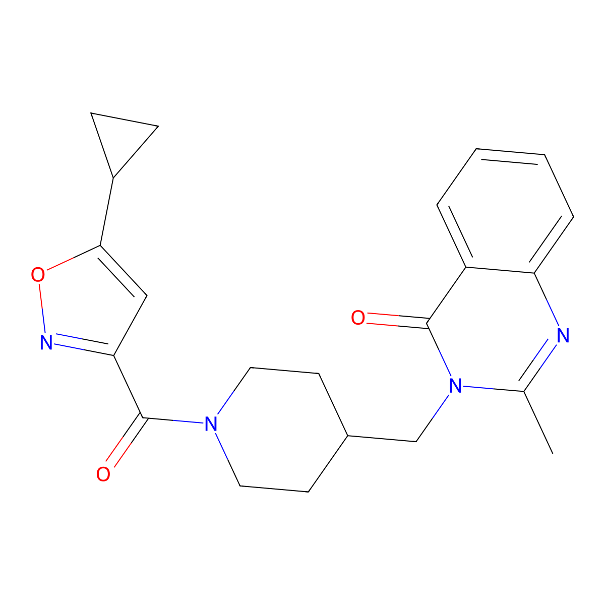 3-{[1-(5-Cyclopropyl-1,2-oxazole-3-carbonyl)piperidin-4-yl]methyl}-2-methyl-3,4-dihydroquinazolin-4-one molecular structure, CAS 2415556-32-8