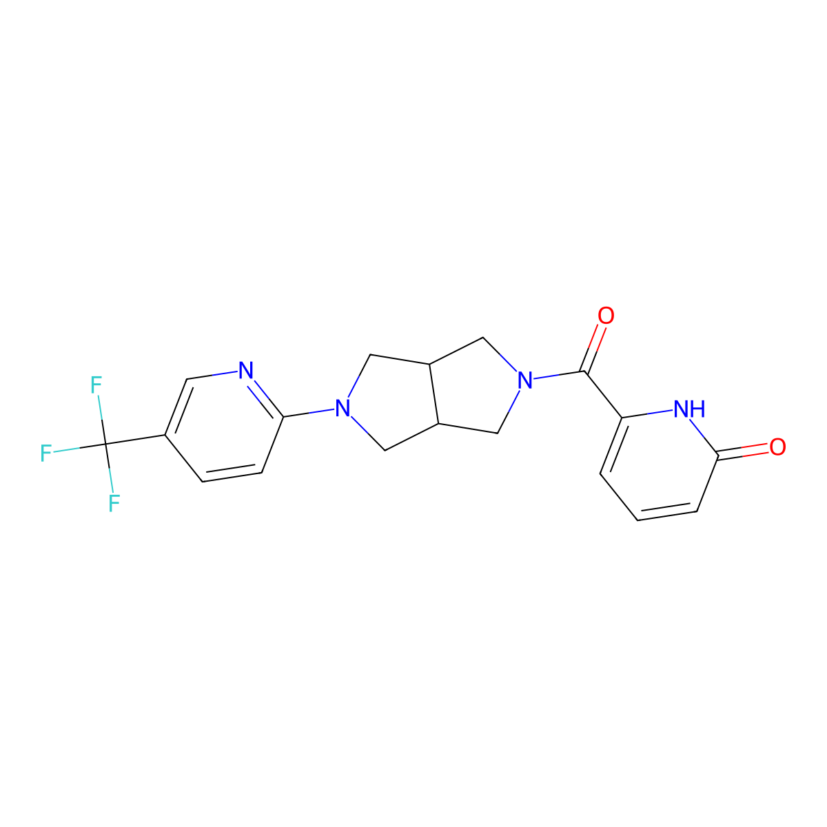 6-{5-[5-(Trifluoromethyl)pyridin-2-yl]-octahydropyrrolo[3,4-c]pyrrole-2-carbonyl}-1,2-dihydropyridin-2-one molecular structure, CAS 2415556-38-4