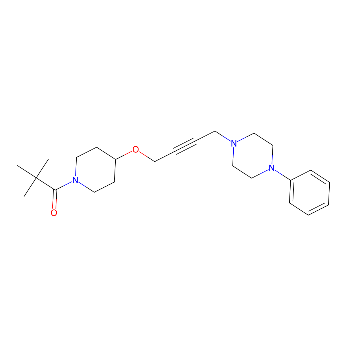 2,2-Dimethyl-1-(4-{[4-(4-phenylpiperazin-1-yl)but-2-yn-1-yl]oxy}piperidin-1-yl)propan-1-one molecular structure, CAS 2415556-39-5