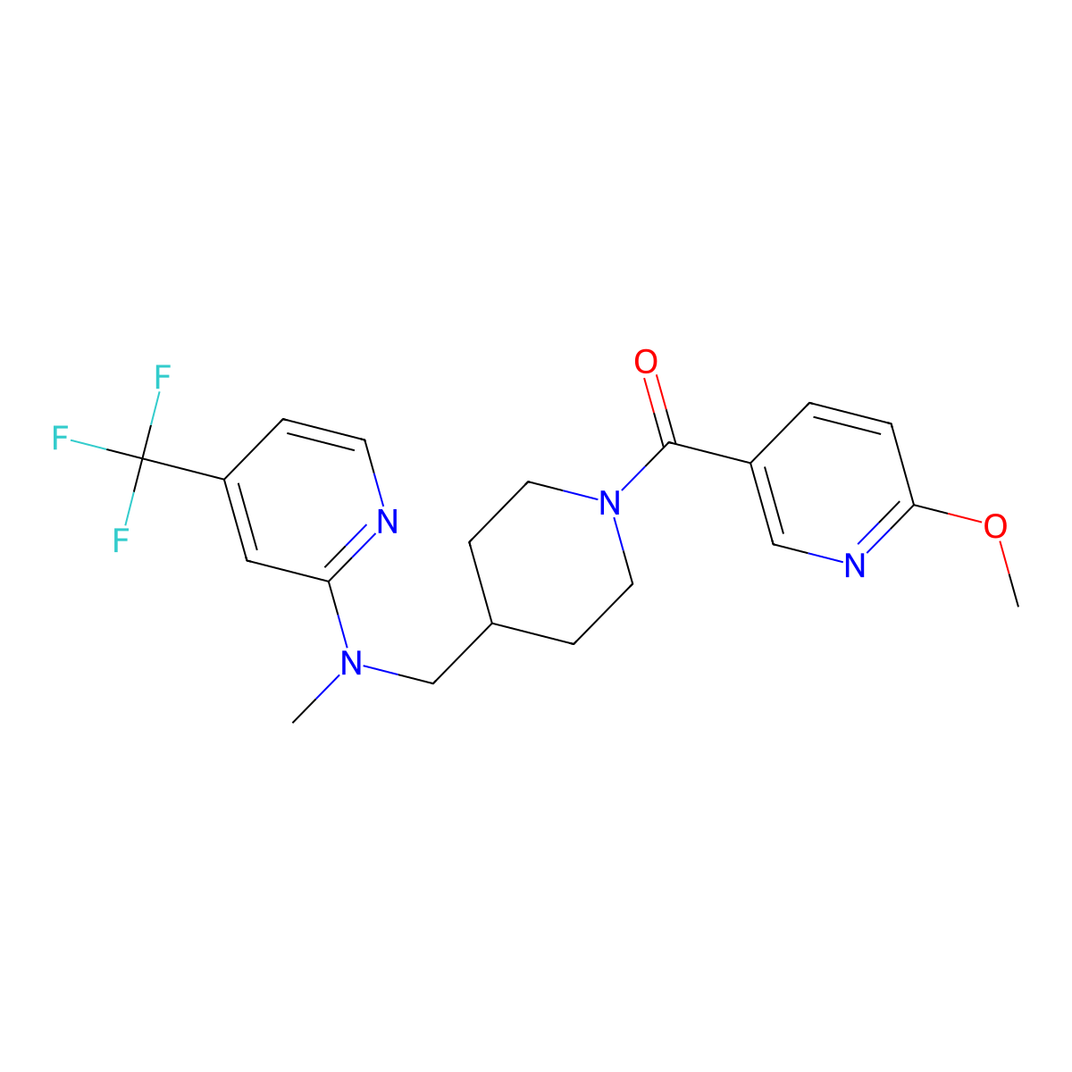 N-{[1-(6-methoxypyridine-3-carbonyl)piperidin-4-yl]methyl}-N-methyl-4-(trifluoromethyl)pyridin-2-amine molecular structure, CAS 2415556-41-9