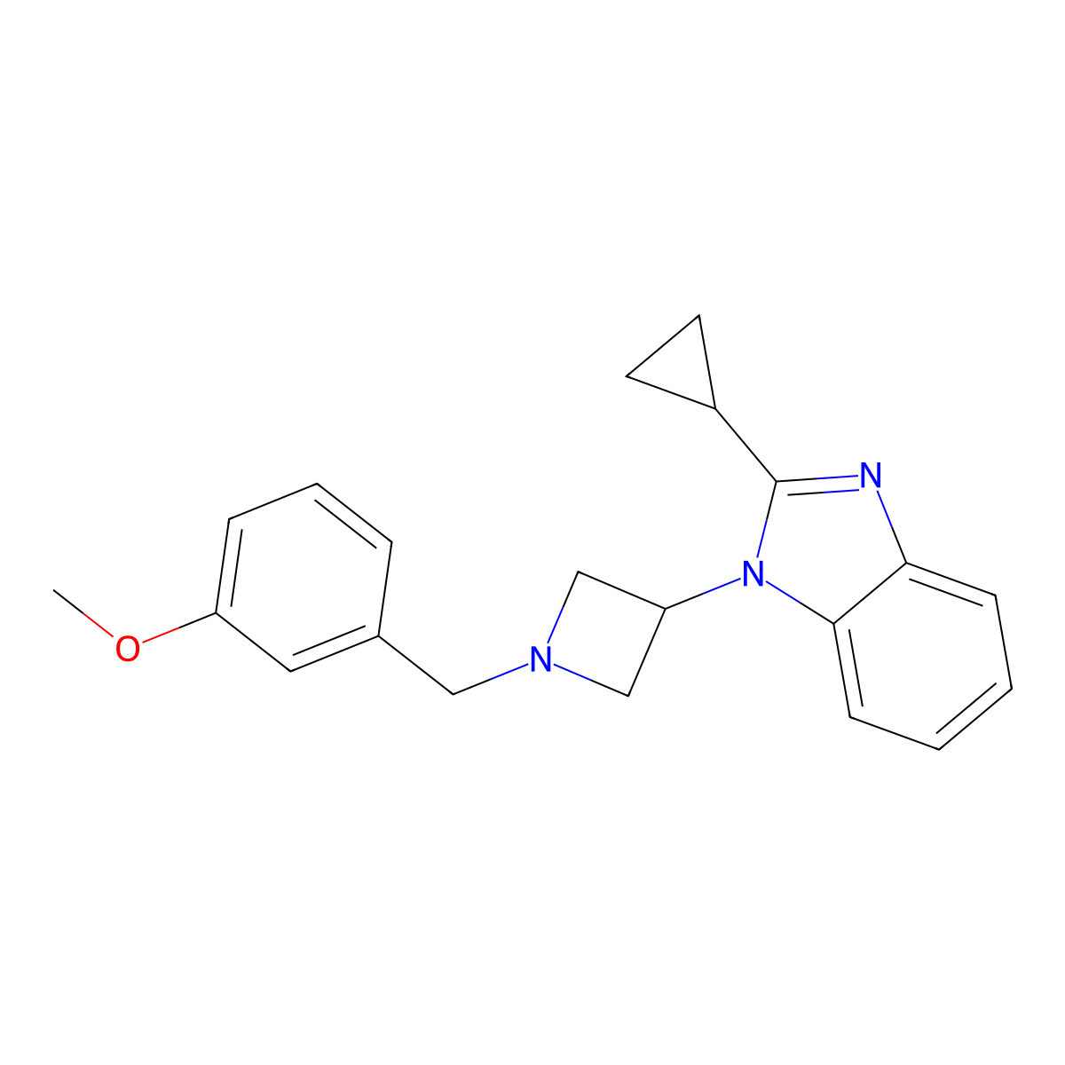 2-cyclopropyl-1-{1-[(3-methoxyphenyl)methyl]azetidin-3-yl}-1H-1,3-benzodiazole molecular structure, CAS 2415561-72-5