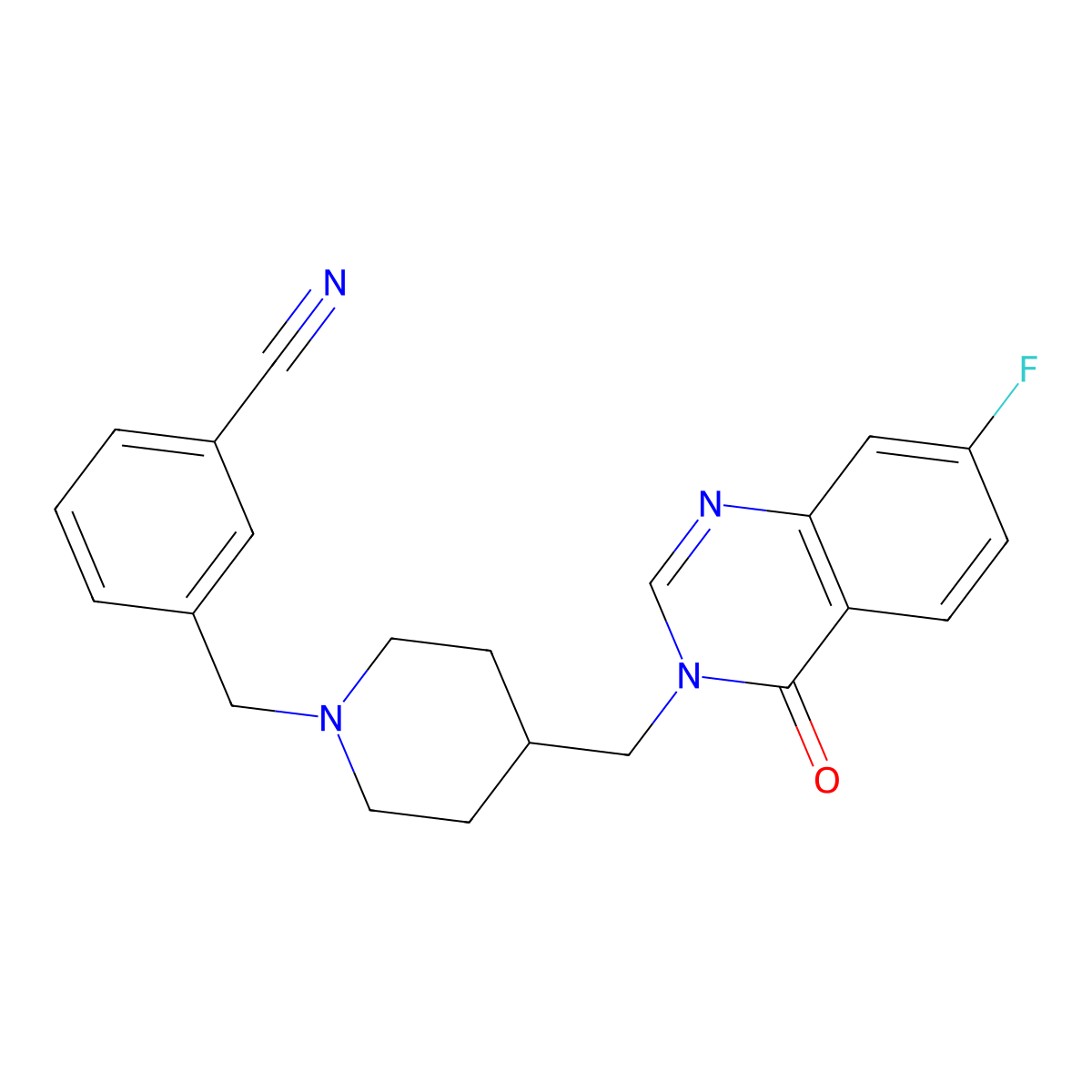 3-({4-[(7-Fluoro-4-oxo-3,4-dihydroquinazolin-3-yl)methyl]piperidin-1-yl}methyl)benzonitrile molecular structure, CAS 2415561-80-5