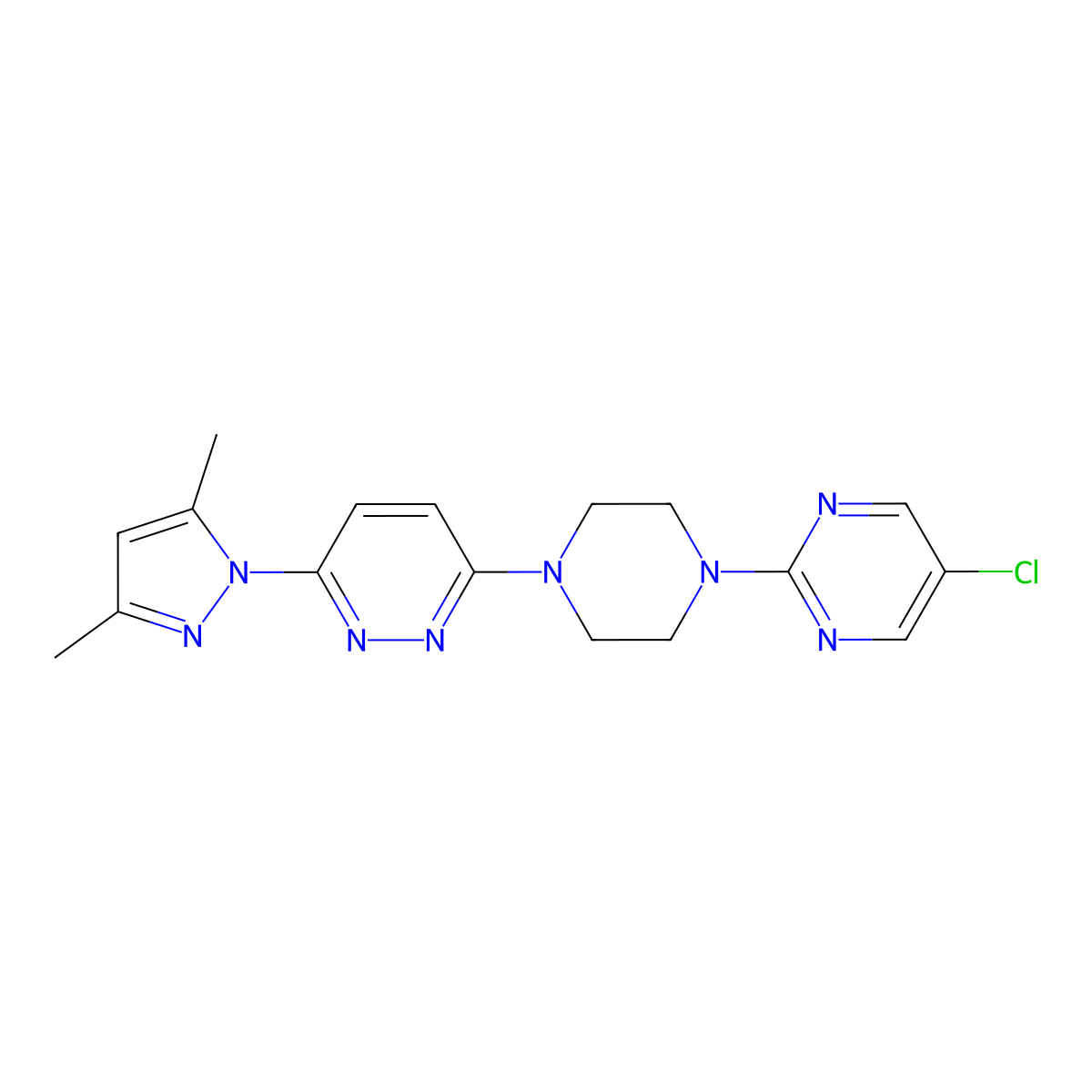 3-[4-(5-chloropyrimidin-2-yl)piperazin-1-yl]-6-(3,5-dimethyl-1H-pyrazol-1-yl)pyridazine molecular structure, CAS 2415561-86-1