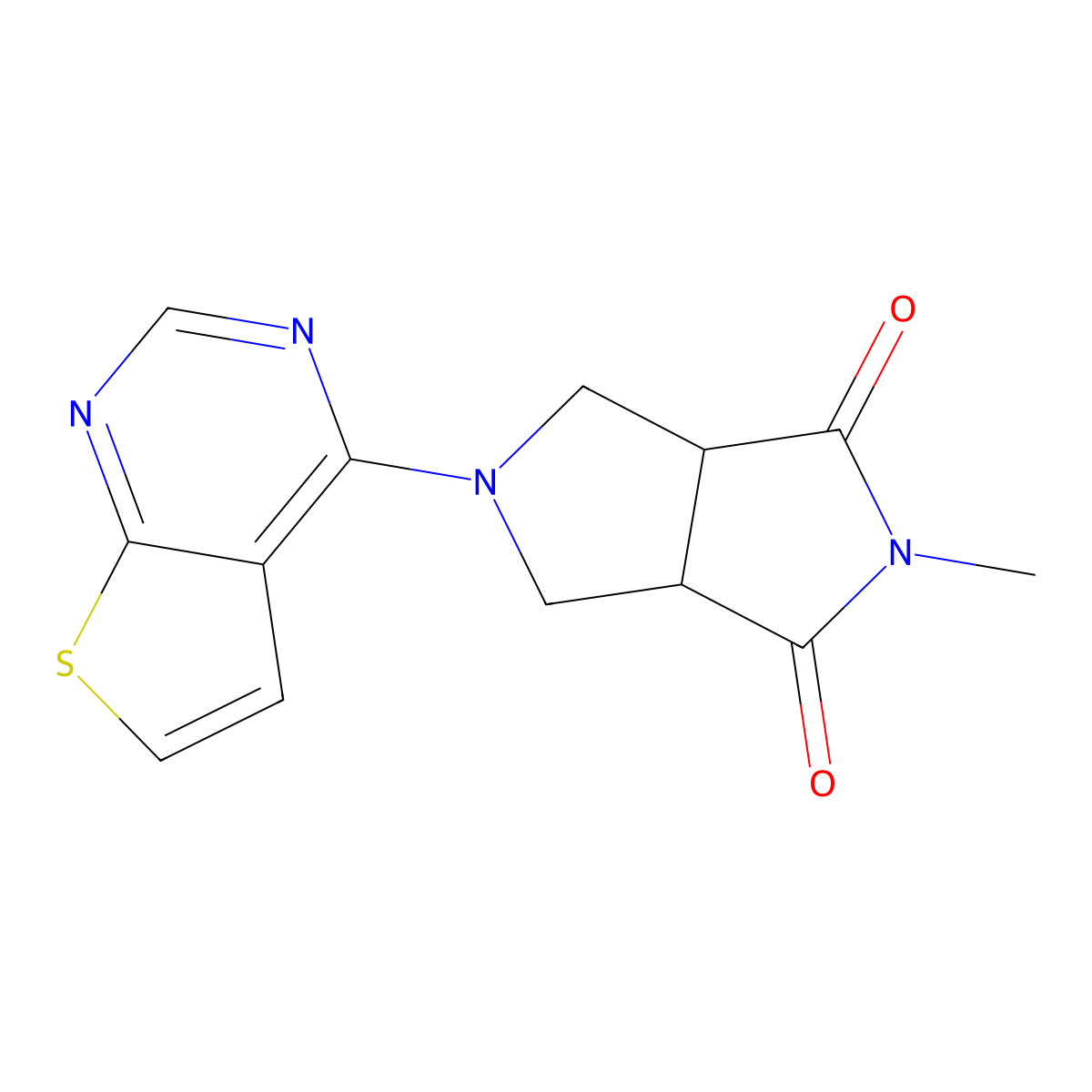 2-Methyl-5-{thieno[2,3-d]pyrimidin-4-yl}-octahydropyrrolo[3,4-c]pyrrole-1,3-dione molecular structure, CAS 2415561-89-4