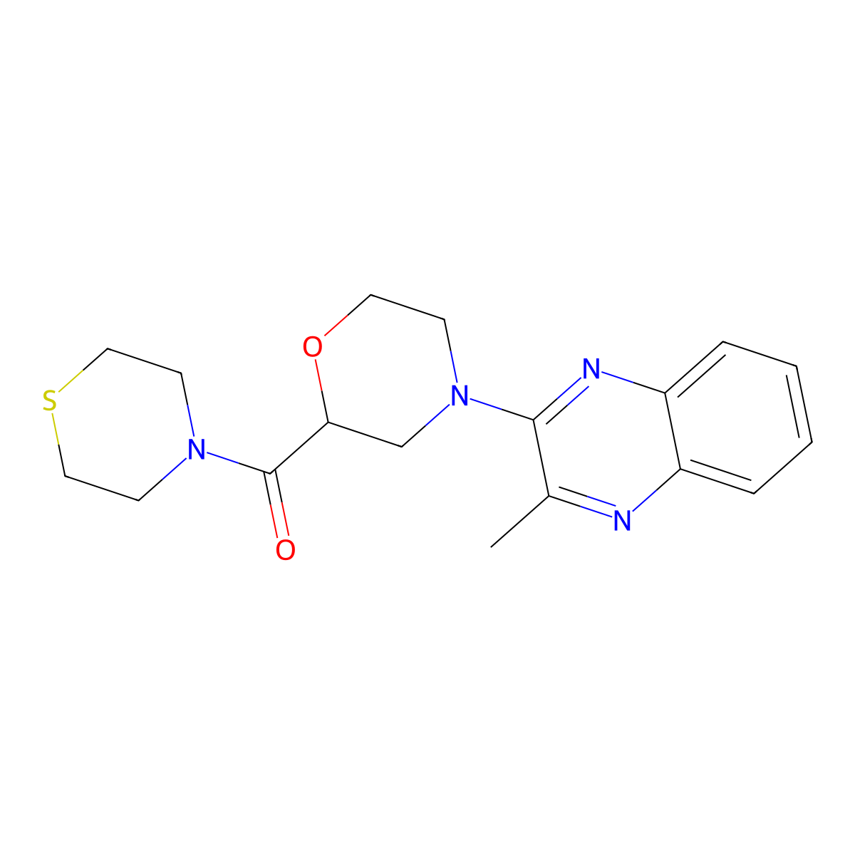 2-Methyl-3-[2-(thiomorpholine-4-carbonyl)morpholin-4-yl]quinoxaline molecular structure, CAS 2415561-91-8