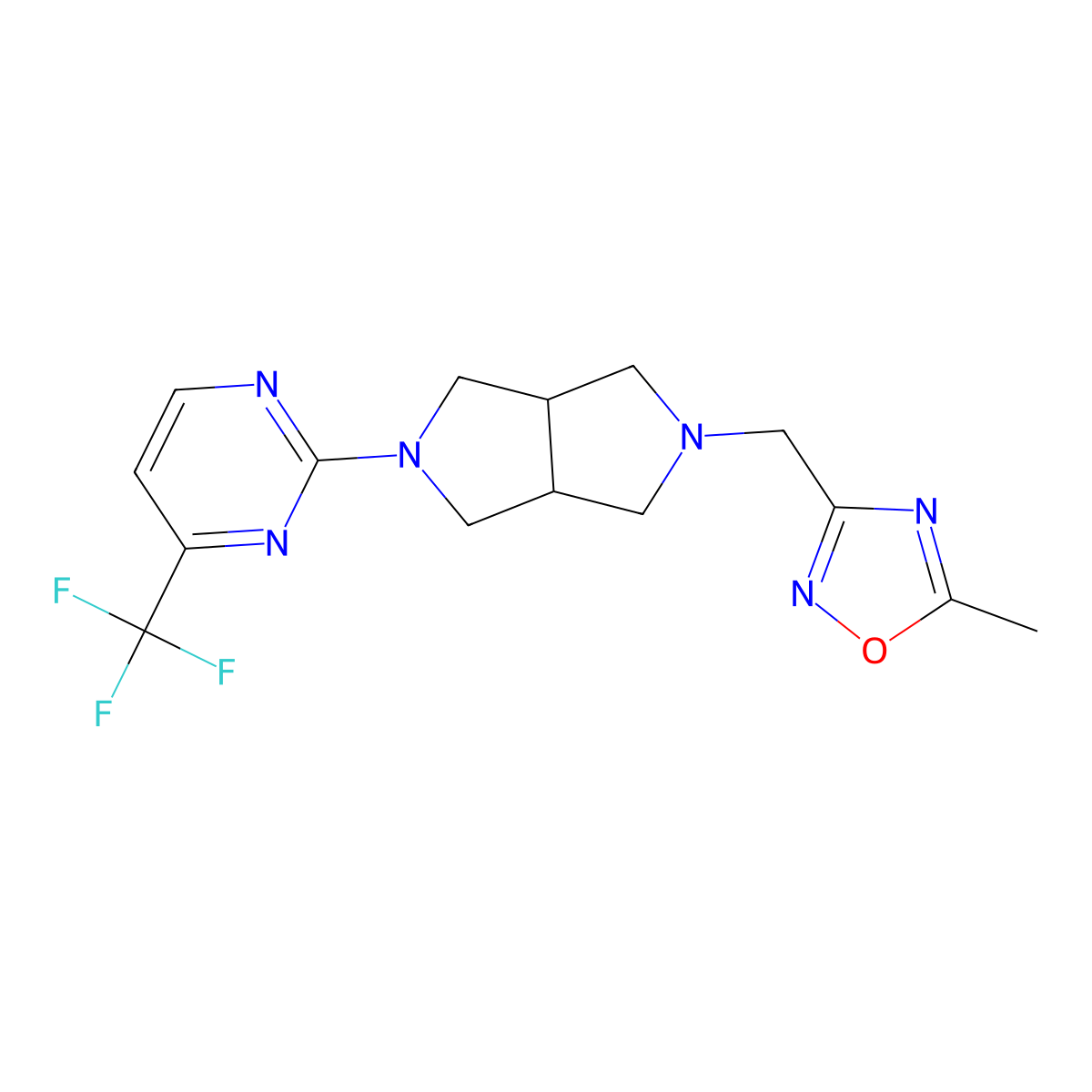 2-{5-[(5-Methyl-1,2,4-oxadiazol-3-yl)methyl]-octahydropyrrolo[3,4-c]pyrrol-2-yl}-4-(trifluoromethyl)pyrimidine molecular structure, CAS 2415561-92-9
