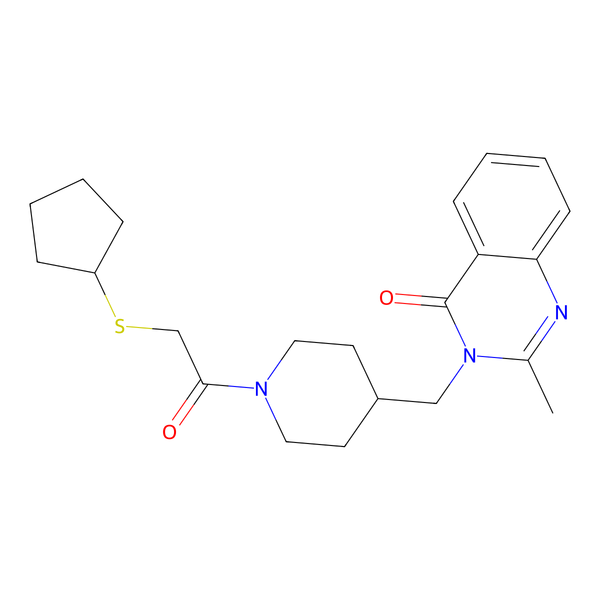 3-({1-[2-(Cyclopentylsulfanyl)acetyl]piperidin-4-yl}methyl)-2-methyl-3,4-dihydroquinazolin-4-one molecular structure, CAS 2415561-94-1