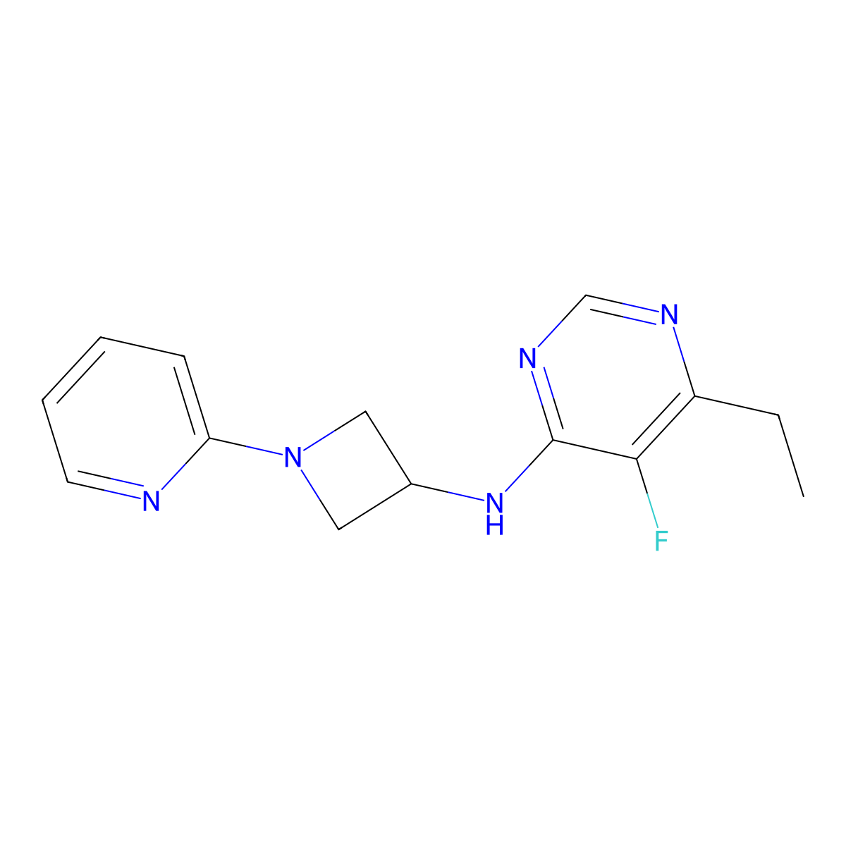 6-ethyl-5-fluoro-N-[1-(pyridin-2-yl)azetidin-3-yl]pyrimidin-4-amine molecular structure, CAS 2415561-95-2