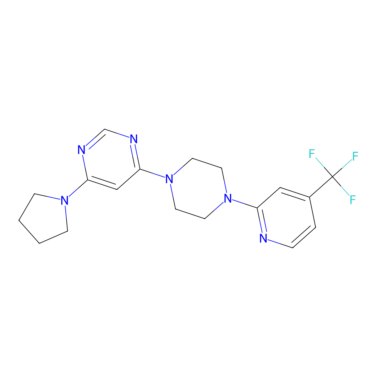 4-(Pyrrolidin-1-yl)-6-{4-[4-(trifluoromethyl)pyridin-2-yl]piperazin-1-yl}pyrimidine molecular structure, CAS 2415562-14-8