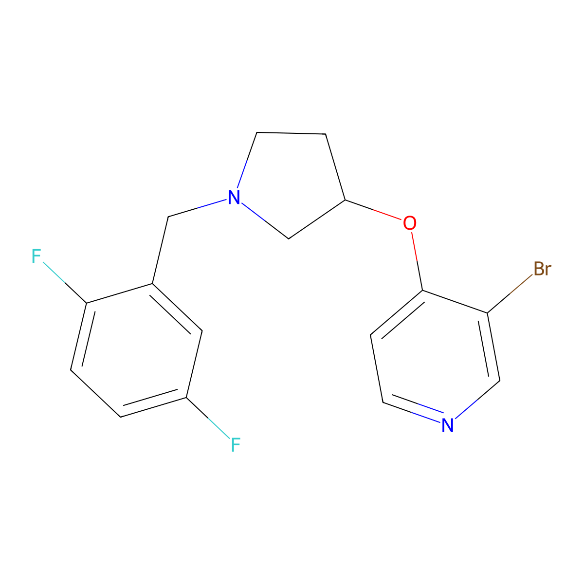 3-Bromo-4-({1-[(2,5-difluorophenyl)methyl]pyrrolidin-3-yl}oxy)pyridine molecular structure, CAS 2415562-17-1