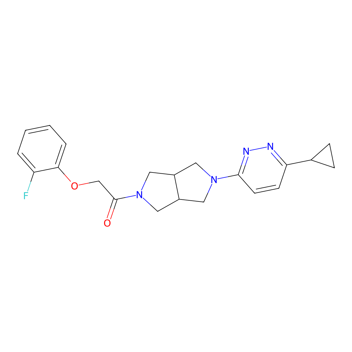 1-[5-(6-Cyclopropylpyridazin-3-yl)-octahydropyrrolo[3,4-c]pyrrol-2-yl]-2-(2-fluorophenoxy)ethan-1-one molecular structure, CAS 2415562-20-6
