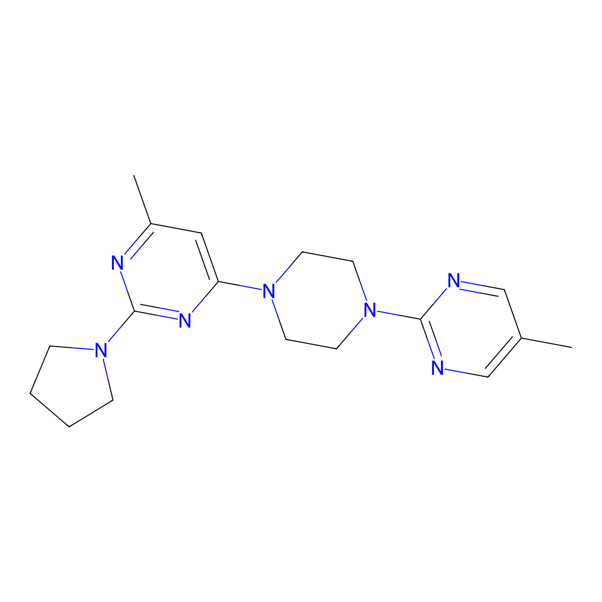 4-Methyl-6-[4-(5-methylpyrimidin-2-yl)piperazin-1-yl]-2-(pyrrolidin-1-yl)pyrimidine molecular structure, CAS 2415562-22-8