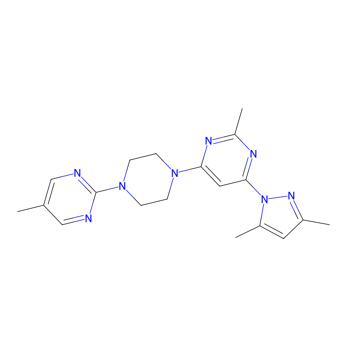 4-(3,5-dimethyl-1H-pyrazol-1-yl)-2-methyl-6-[4-(5-methylpyrimidin-2-yl)piperazin-1-yl]pyrimidine molecular structure, CAS 2415562-23-9