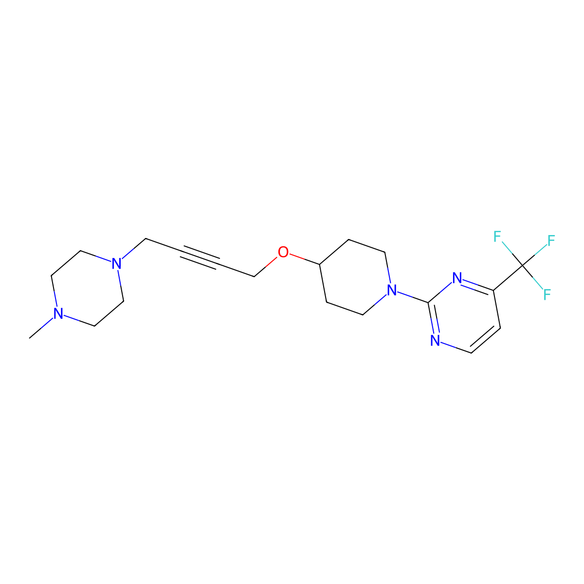 2-(4-{[4-(4-Methylpiperazin-1-yl)but-2-yn-1-yl]oxy}piperidin-1-yl)-4-(trifluoromethyl)pyrimidine molecular structure, CAS 2415562-27-3