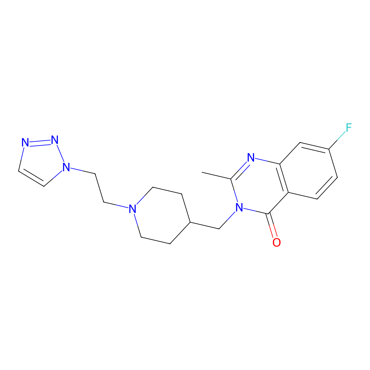 7-fluoro-2-methyl-3-({1-[2-(1H-1,2,3-triazol-1-yl)ethyl]piperidin-4-yl}methyl)-3,4-dihydroquinazolin-4-one molecular structure, CAS 2415562-28-4