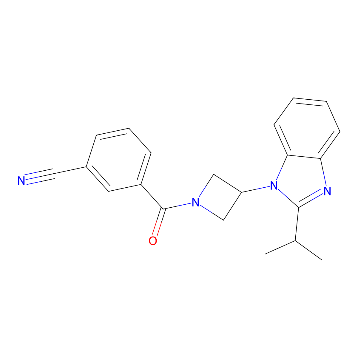 3-{3-[2-(propan-2-yl)-1H-1,3-benzodiazol-1-yl]azetidine-1-carbonyl}benzonitrile molecular structure, CAS 2415562-33-1