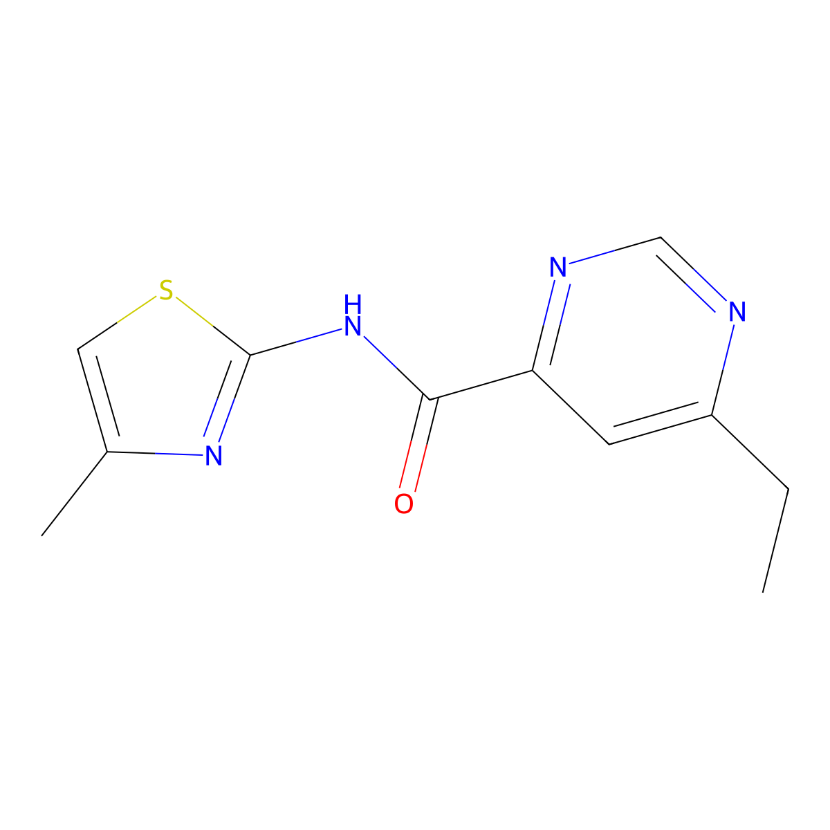 6-ethyl-N-(4-methyl-1,3-thiazol-2-yl)pyrimidine-4-carboxamide molecular structure, CAS 2415562-35-3
