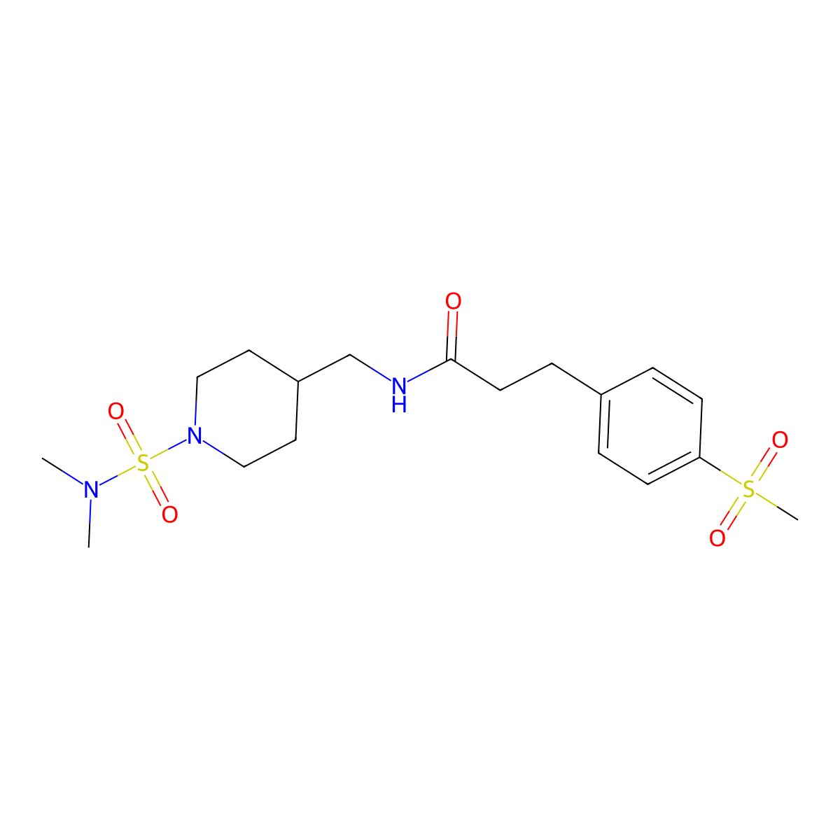 N-{[1-(dimethylsulfamoyl)piperidin-4-yl]methyl}-3-(4-methanesulfonylphenyl)propanamide molecular structure, CAS 2415562-36-4
