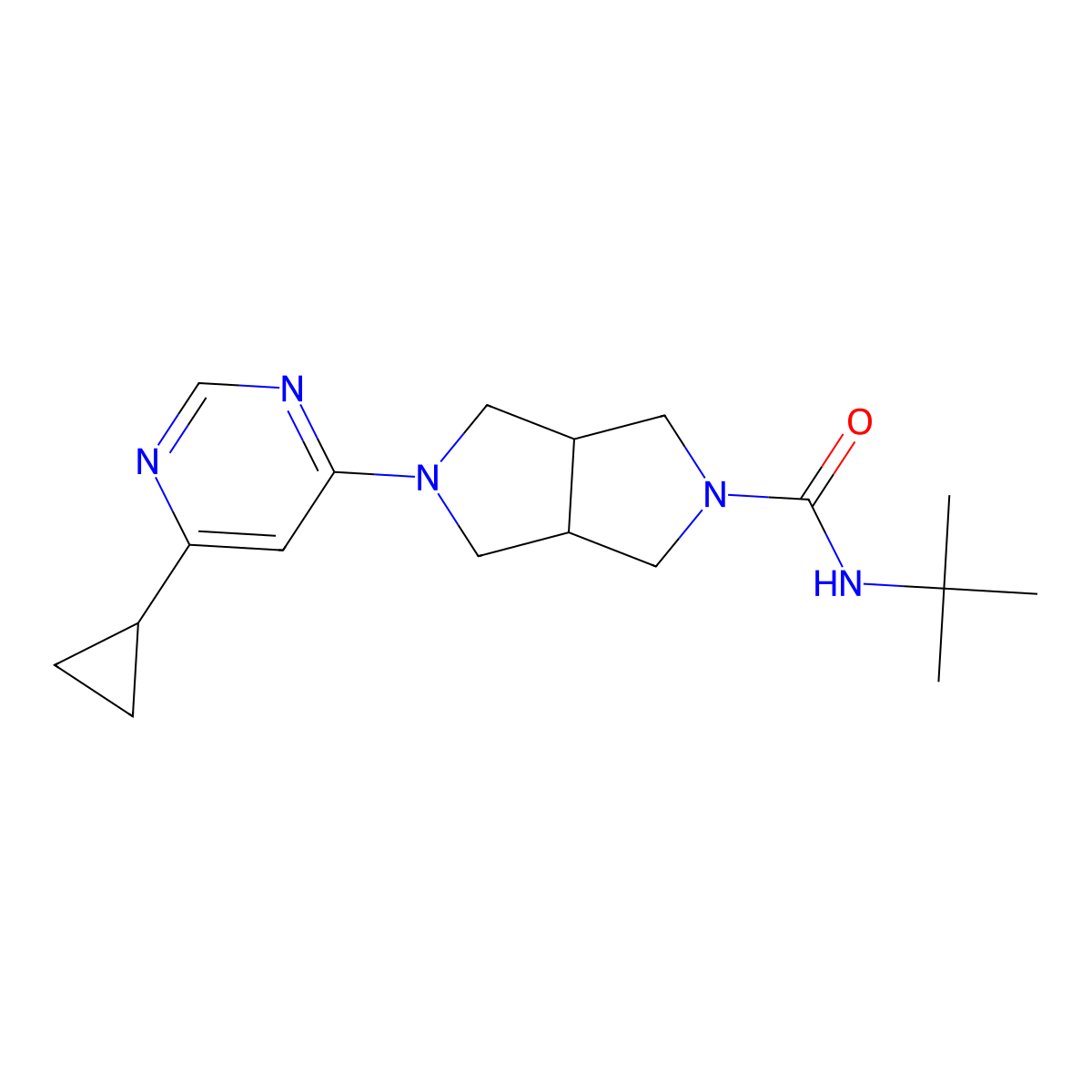 N-tert-butyl-5-(6-cyclopropylpyrimidin-4-yl)-octahydropyrrolo[3,4-c]pyrrole-2-carboxamide molecular structure, CAS 2415562-37-5