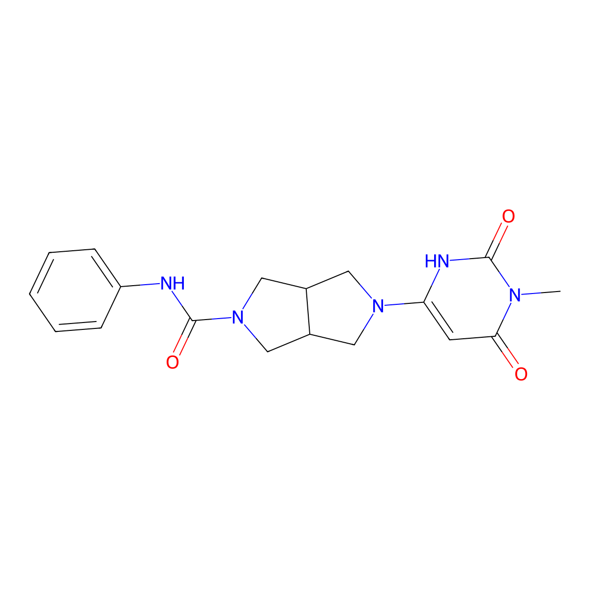 5-(1-methyl-2,6-dioxo-1,2,3,6-tetrahydropyrimidin-4-yl)-N-phenyl-octahydropyrrolo[3,4-c]pyrrole-2-carboxamide molecular structure, CAS 2415562-40-0