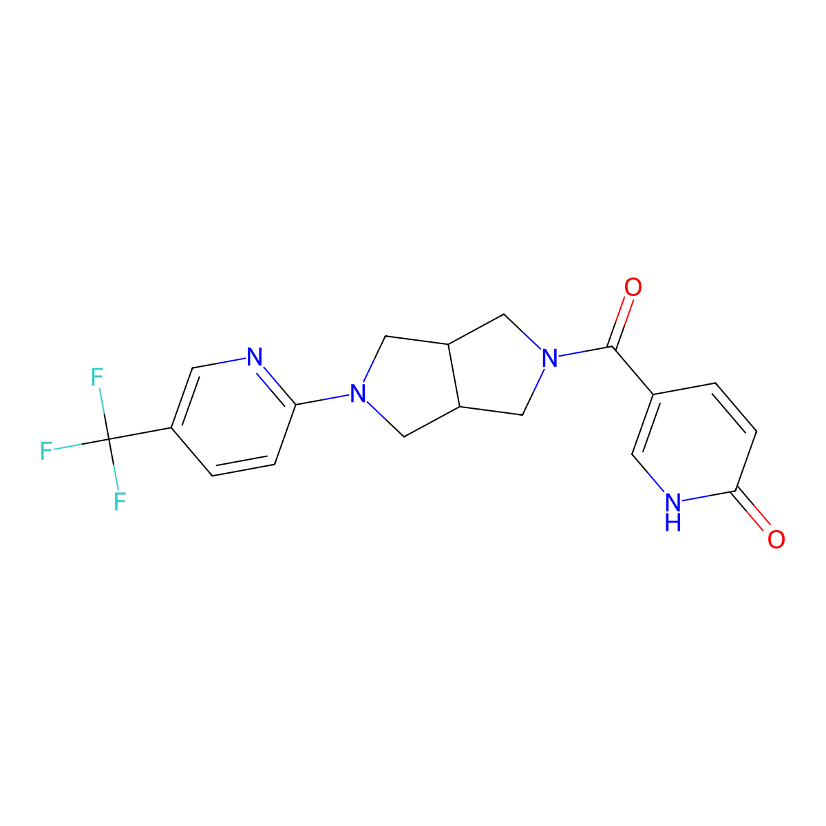 5-{5-[5-(Trifluoromethyl)pyridin-2-yl]-octahydropyrrolo[3,4-c]pyrrole-2-carbonyl}-1,2-dihydropyridin-2-one molecular structure, CAS 2415562-44-4