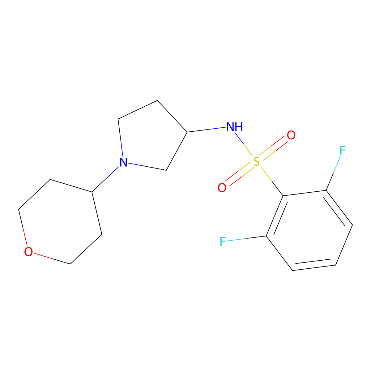 2,6-difluoro-N-[1-(oxan-4-yl)pyrrolidin-3-yl]benzene-1-sulfonamide molecular structure, CAS 2415562-45-5