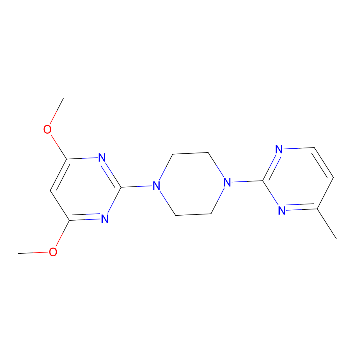 4,6-Dimethoxy-2-[4-(4-methylpyrimidin-2-yl)piperazin-1-yl]pyrimidine molecular structure, CAS 2415562-53-5