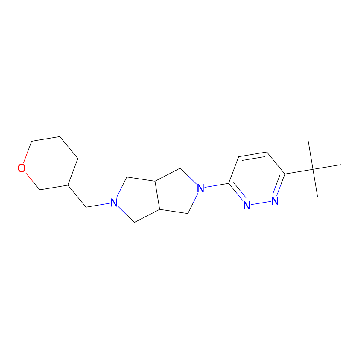 3-Tert-butyl-6-{5-[(oxan-3-yl)methyl]-octahydropyrrolo[3,4-c]pyrrol-2-yl}pyridazine molecular structure, CAS 2415562-55-7