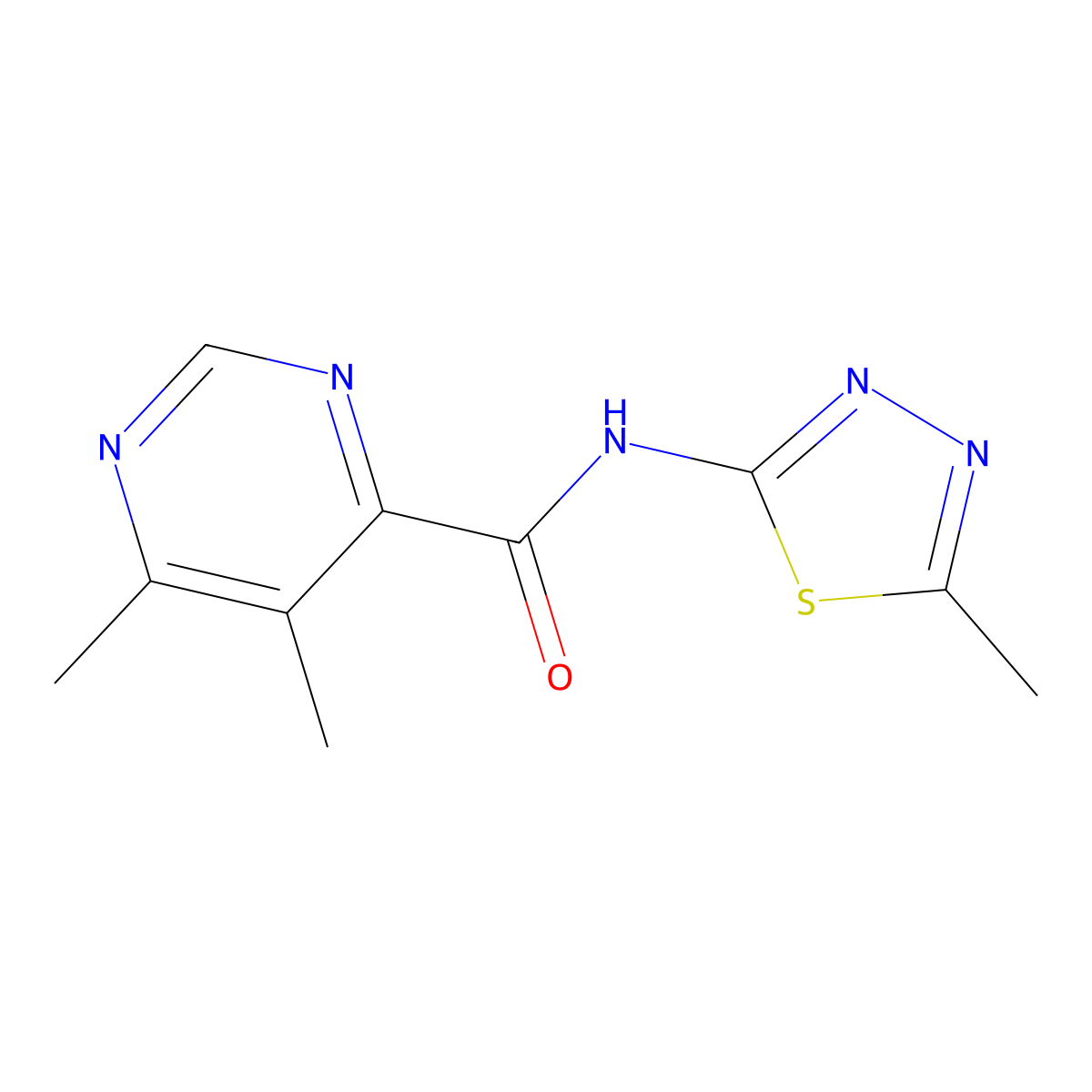 5,6-Dimethyl-N-(5-methyl-1,3,4-thiadiazol-2-yl)pyrimidine-4-carboxamide molecular structure, CAS 2415562-66-0