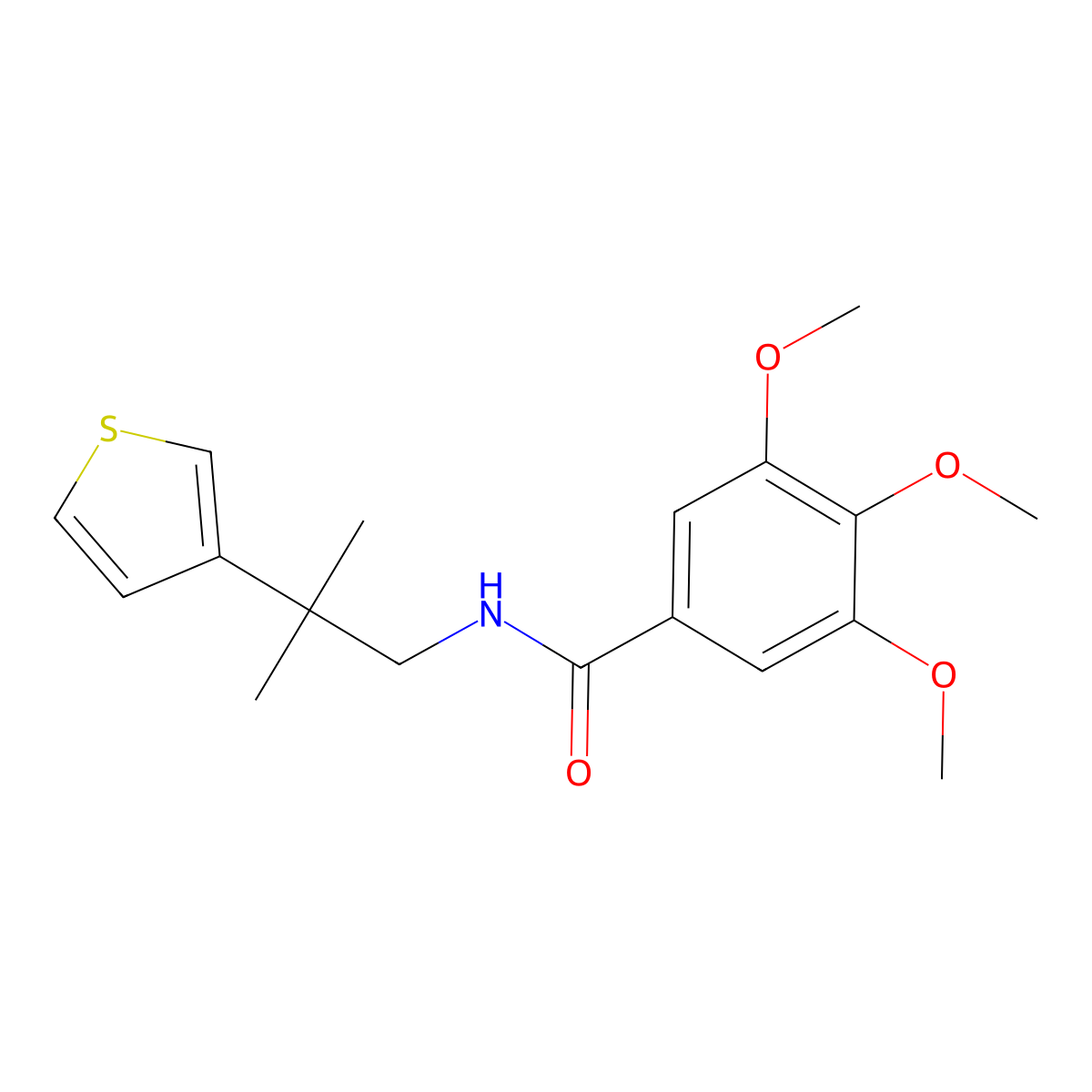 3,4,5-trimethoxy-N-[2-methyl-2-(thiophen-3-yl)propyl]benzamide molecular structure, CAS 2415562-71-7